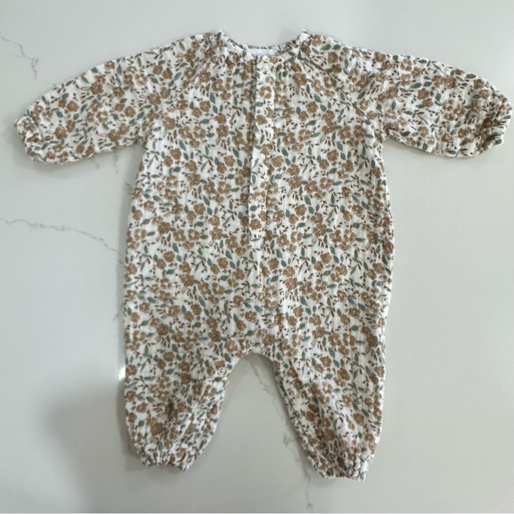Angel Dear Floral One-Piece Romper in Cream and Brown